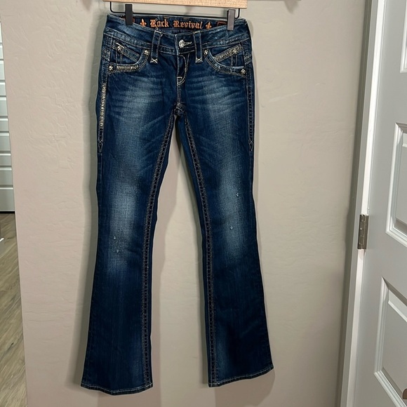 Vintage Rock Revival Jeans Women’s Size 25 Gwen Boot Distressed Buckle Y2K Blue - Picture 2 of 16